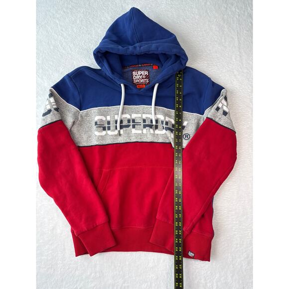 Superdry Sports Hoodie Size Medium Chest Stripe Vintage Style Spellout Logo - Picture 5 of 7